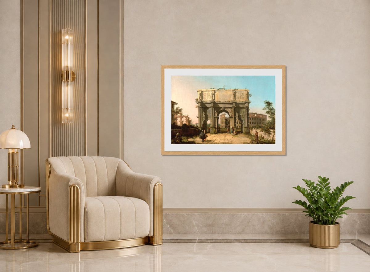 Canaletto Print, View of the Arch of Constantine with the Colosseum — art deco roomset