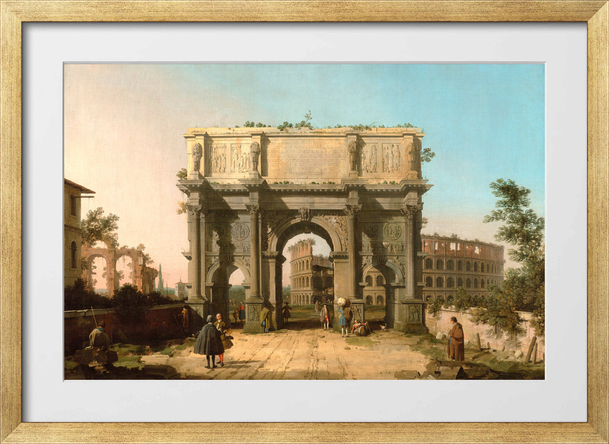 Canaletto Print, View of the Arch of Constantine with the Colosseum — gold frame