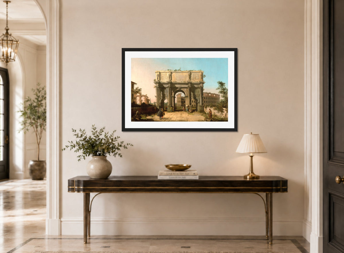 Canaletto Print, View of the Arch of Constantine with the Colosseum — hallway