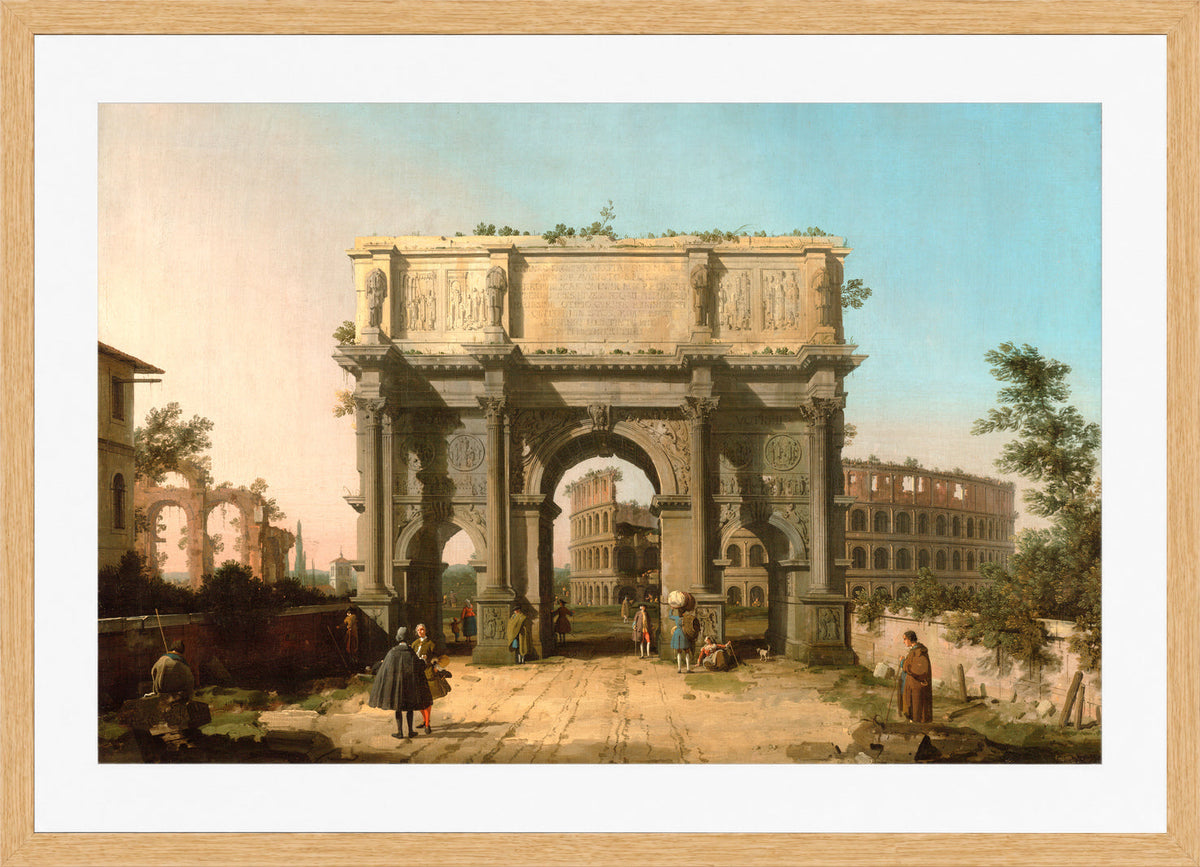 Canaletto Print, View of the Arch of Constantine with the Colosseum — oak frame