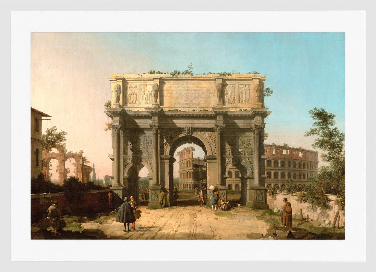 Canaletto Print, View of the Arch of Constantine with the Colosseum — white frame