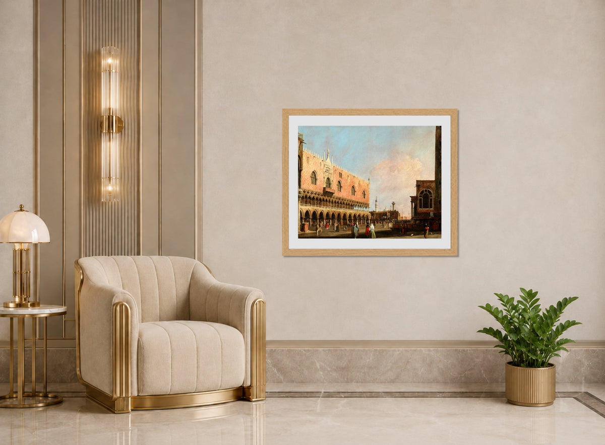 Canaletto Print, View of the Piazzetta San Marco Looking South (1735) — art deco roomset