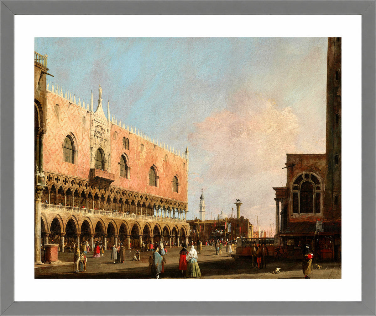 Canaletto Print, View of the Piazzetta San Marco Looking South (1735) — light grey frame