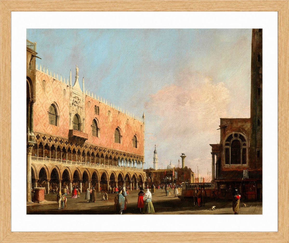 Canaletto Print, View of the Piazzetta San Marco Looking South (1735) — oak frame
