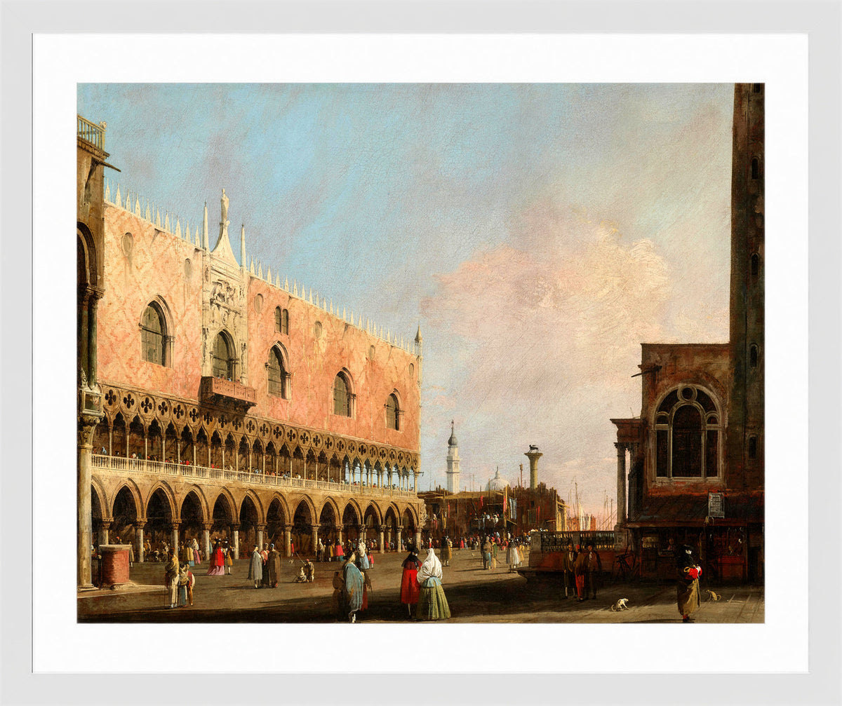 Canaletto Print, View of the Piazzetta San Marco Looking South (1735) — white frame