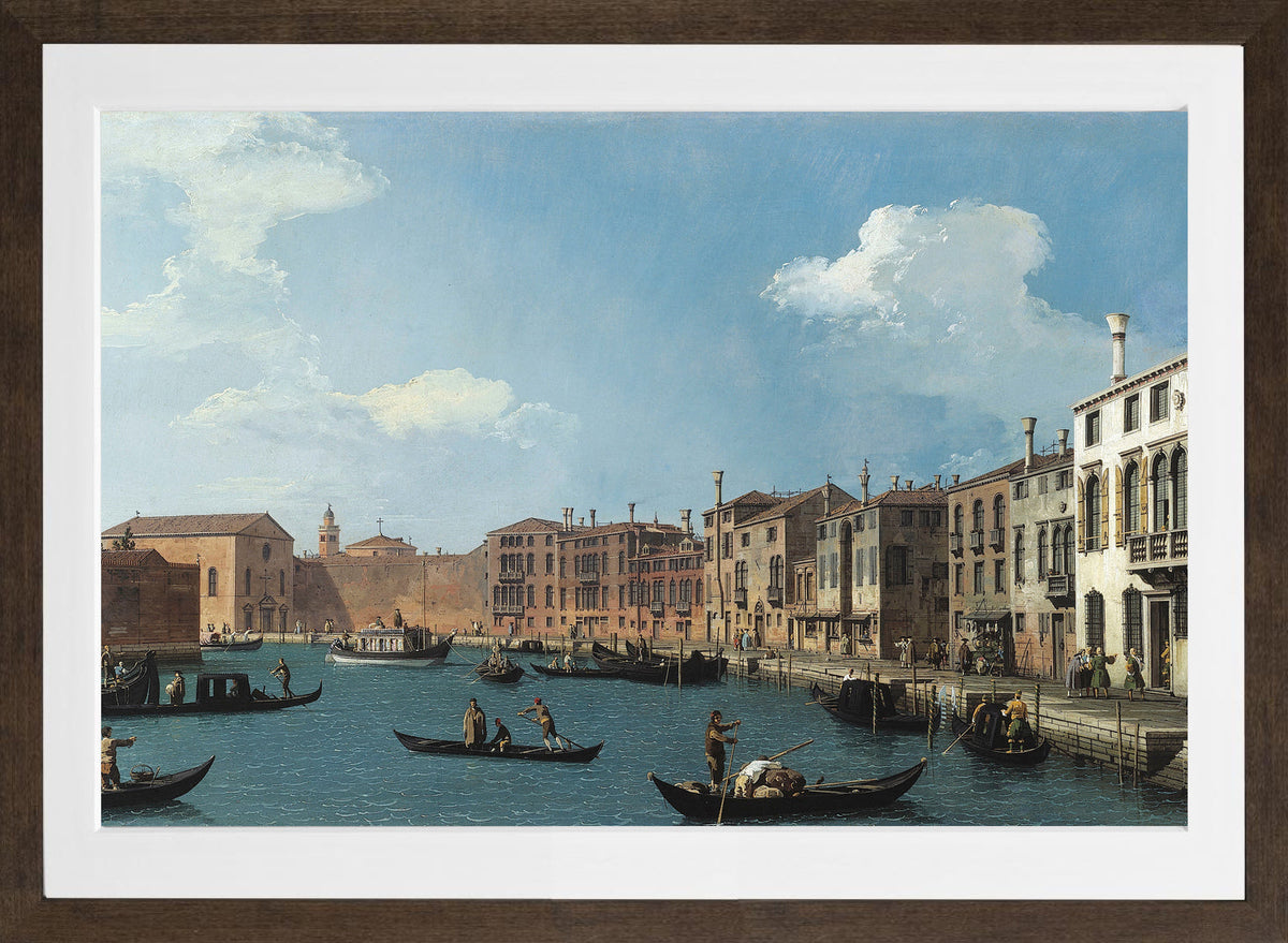 Canaletto Print, Vue du canal de Santa Chiara, à Venise (View of the Santa Chiara Canal, Venice) (1730) — brown frame