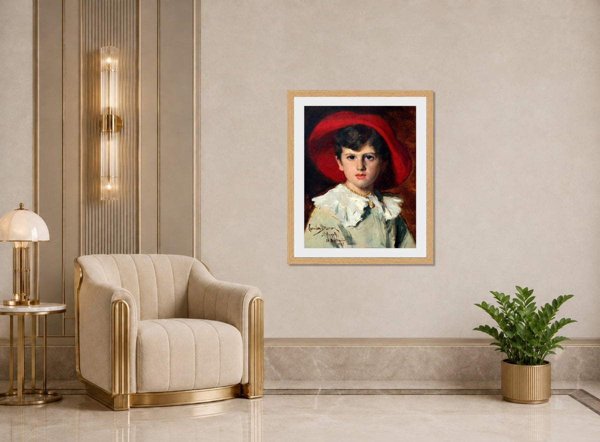 Carolus-Duran Print, Child in a Red Hat (Michel Feydeau, Son of Georges) (1905) — art deco roomset