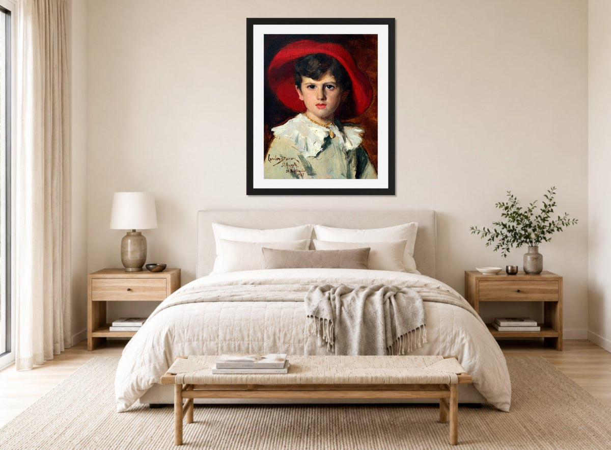 Carolus-Duran Print, Child in a Red Hat (Michel Feydeau, Son of Georges) (1905) — bedroom