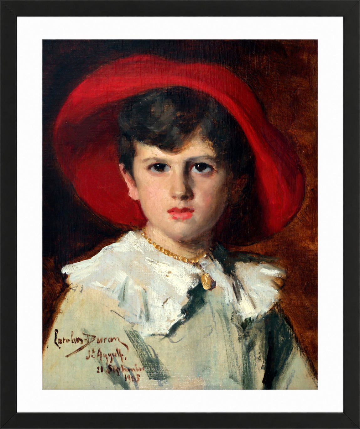 Carolus-Duran Print, Child in a Red Hat (Michel Feydeau, Son of Georges) (1905) — black frame