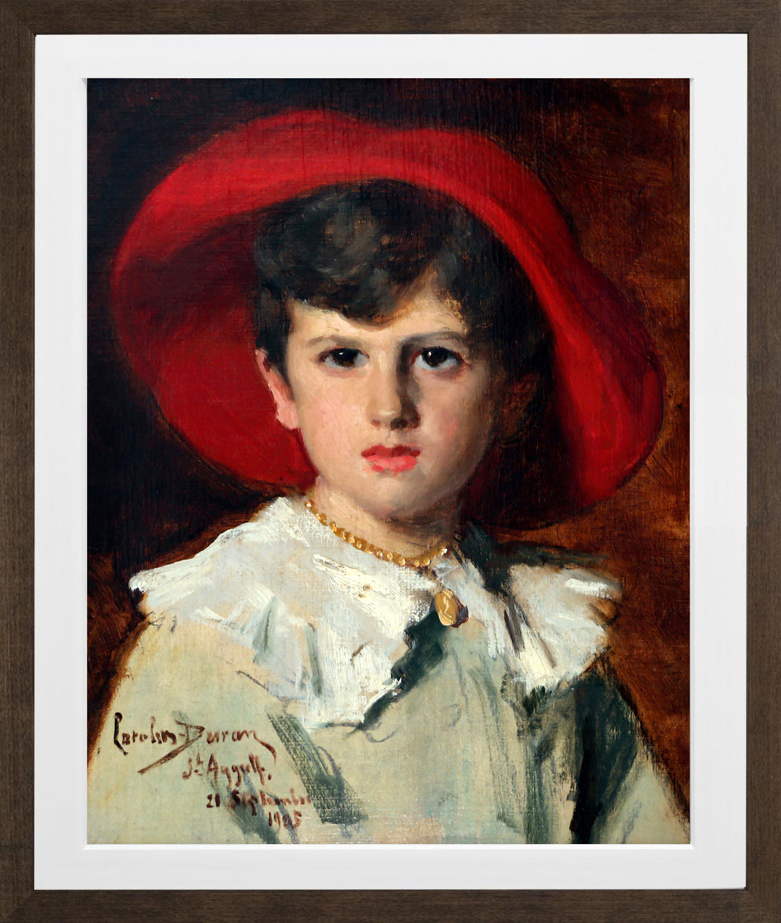 Carolus-Duran Print, Child in a Red Hat (Michel Feydeau, Son of Georges) (1905) — brown frame
