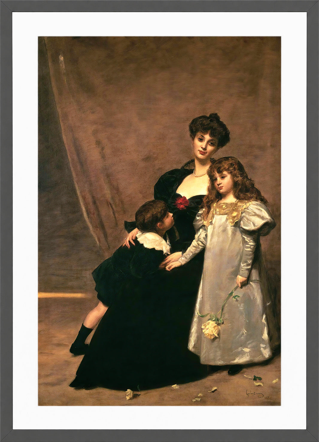 Carolus-Duran Print, Mother and Children (Madame Feydeau and Her Children) (1897) — dark grey frame