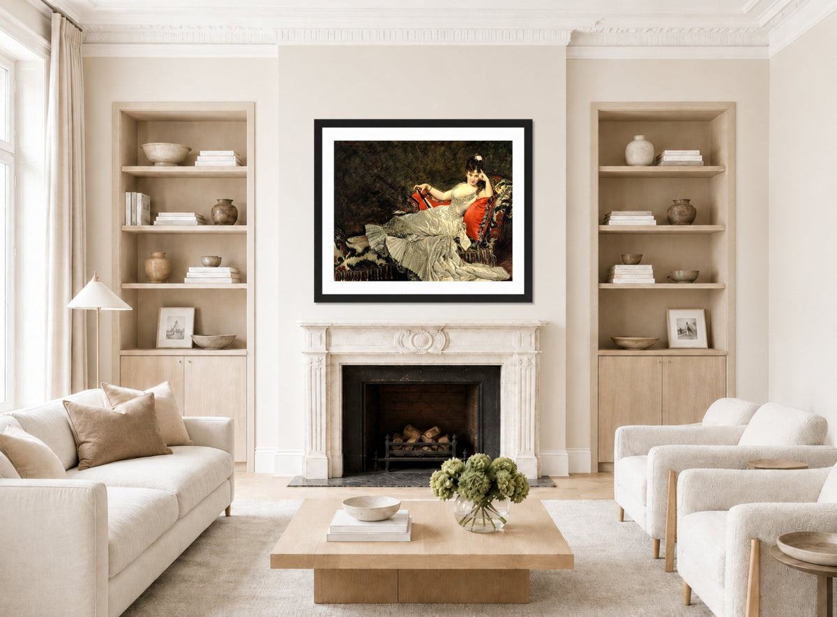 Carolus-Duran Print, Portrait of Mademoiselle de Lancey (1876) — living room roomset