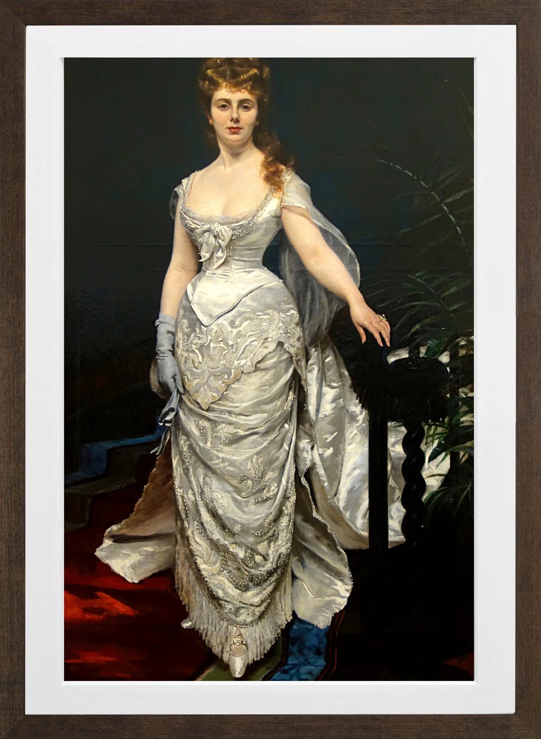 Carolus-Duran Print, Portrait of Mademoiselle X, Marquise Anforti (1875) — brown frame