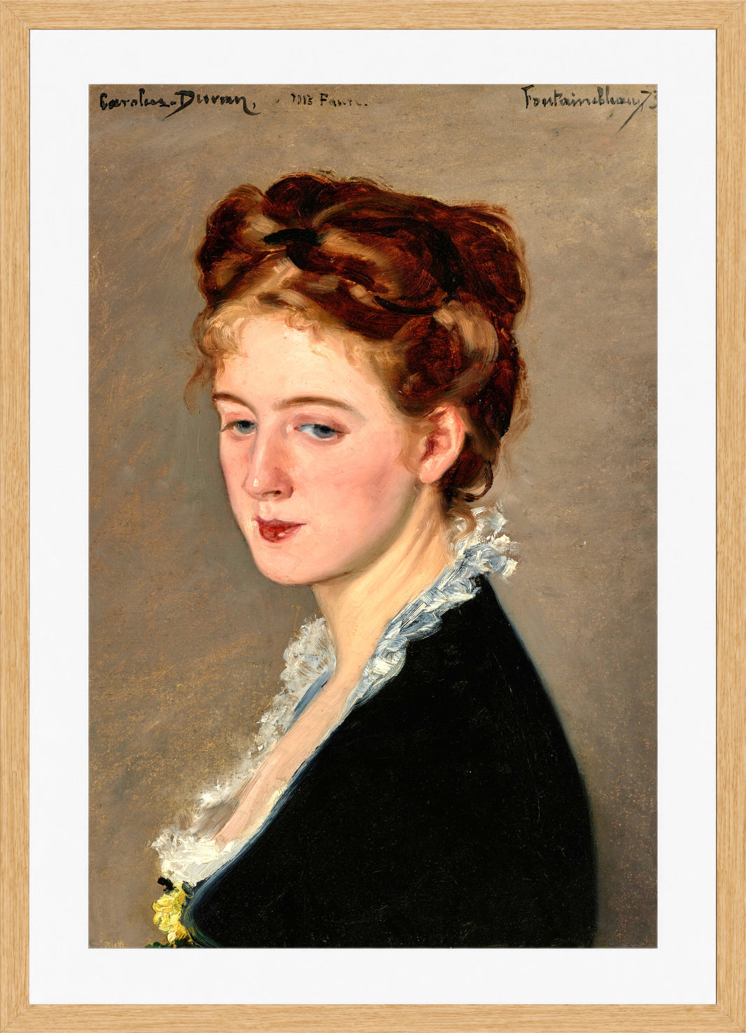 Carolus-Duran Print, Portrait of Mademoiselle Faure (1873) — oak frame