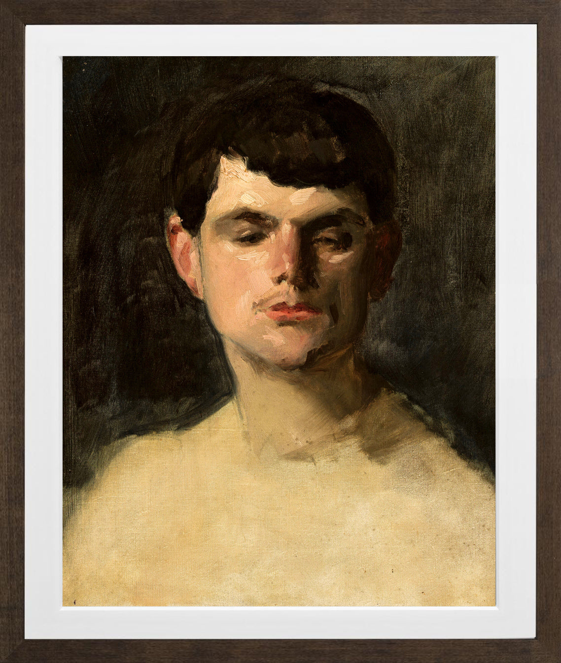 Carolus-Duran Print, Study of a Male Head (1885) — brown frame