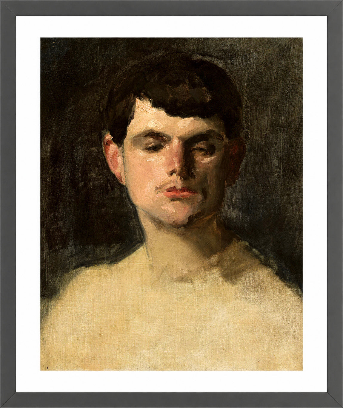 Carolus-Duran Print, Study of a Male Head (1885) — dark grey frame