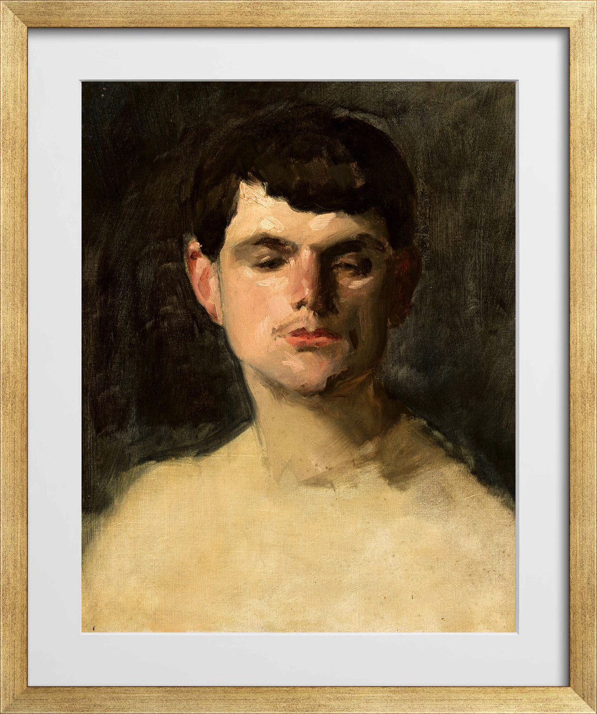 Carolus-Duran Print, Study of a Male Head (1885) — gold frame