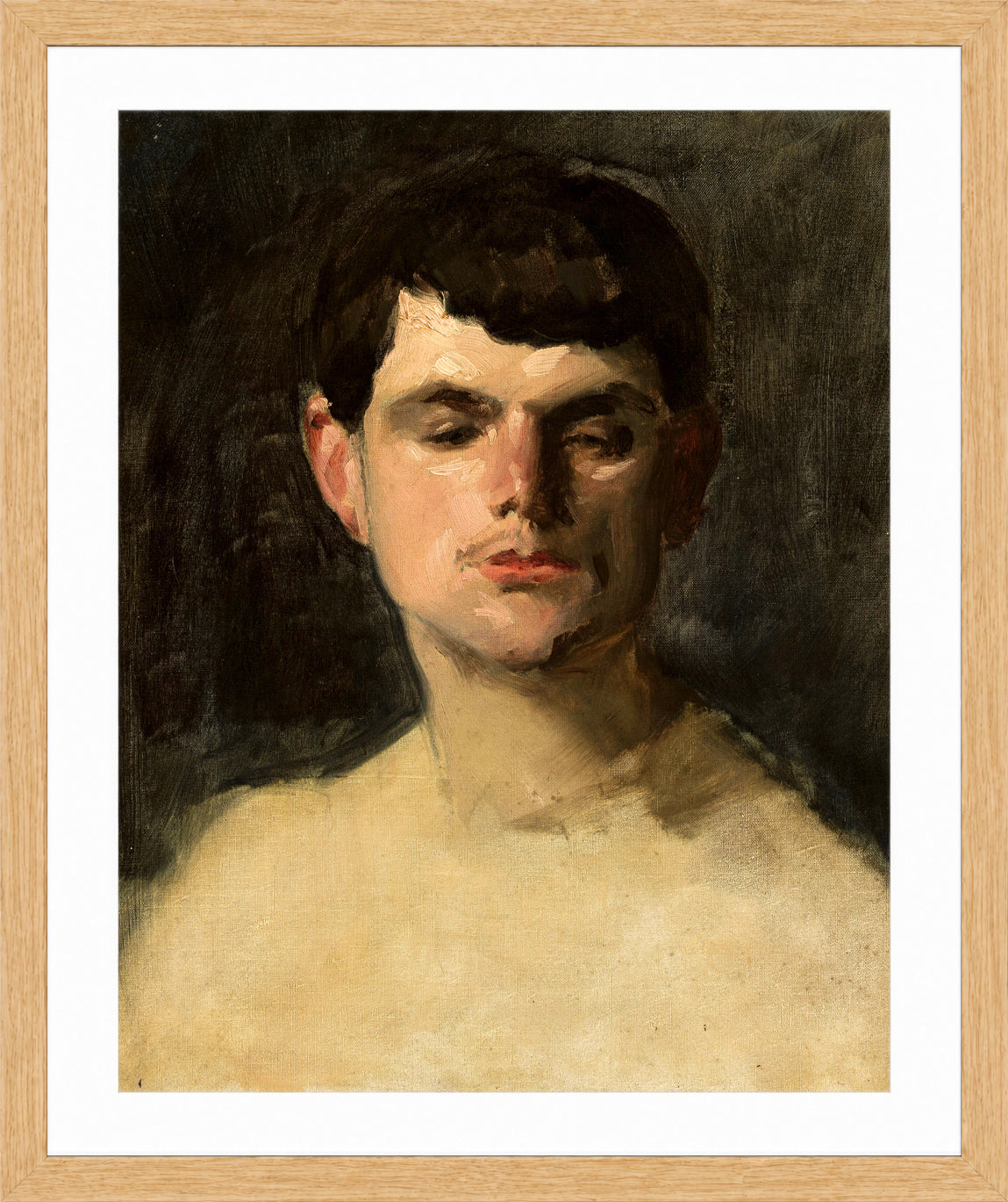 Carolus-Duran Print, Study of a Male Head (1885) — oak frame