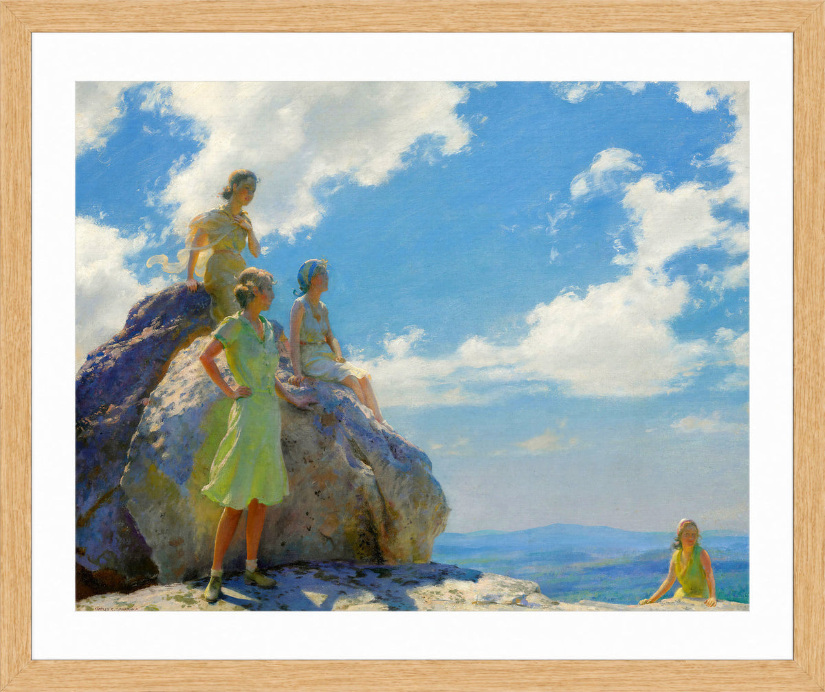 Charles Courtney Curran Print, Bear Rocks in a light oak frame