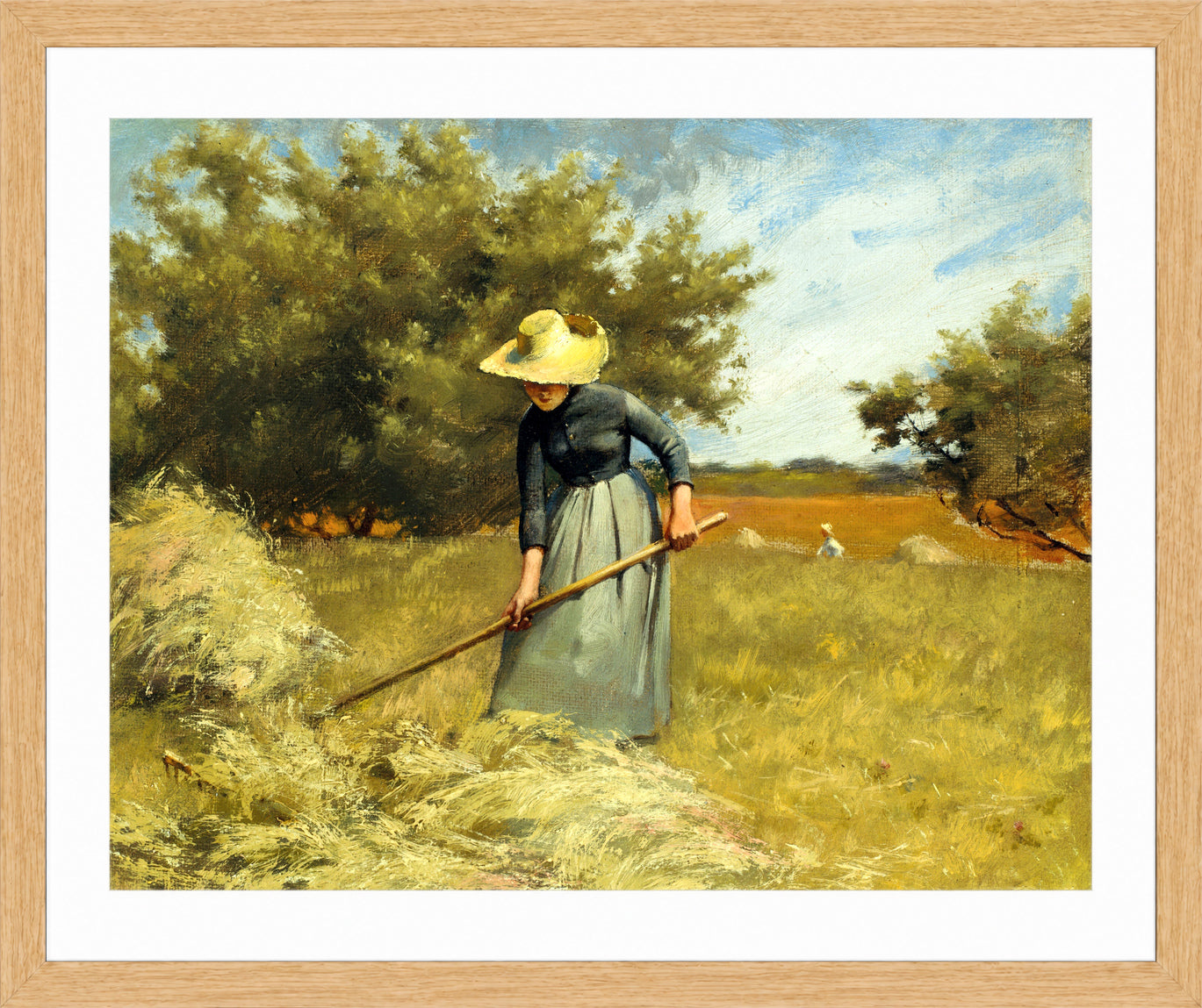 Charles Courtney Curran Print, Haytime (1887) in a light oak frame