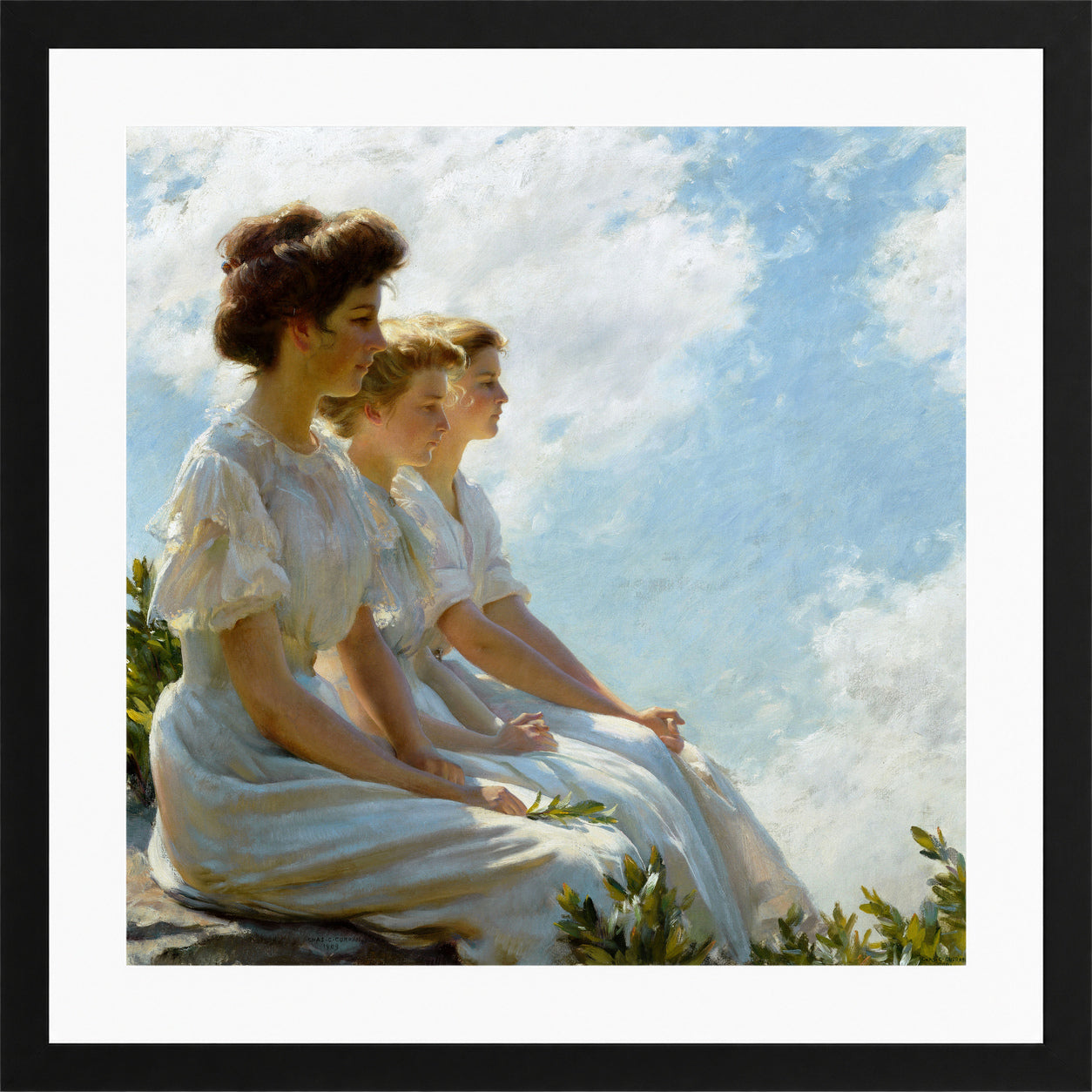 Charles Courtney Curran Print, On the Heights (c. 1909) in a black frame