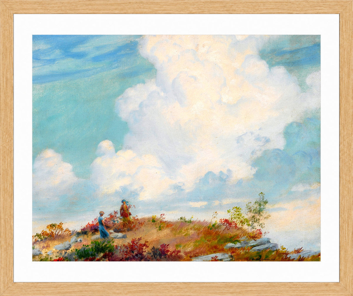 Charles Courtney Curran Print, Pink Cloud over Mountain (1925) in a light oak frame