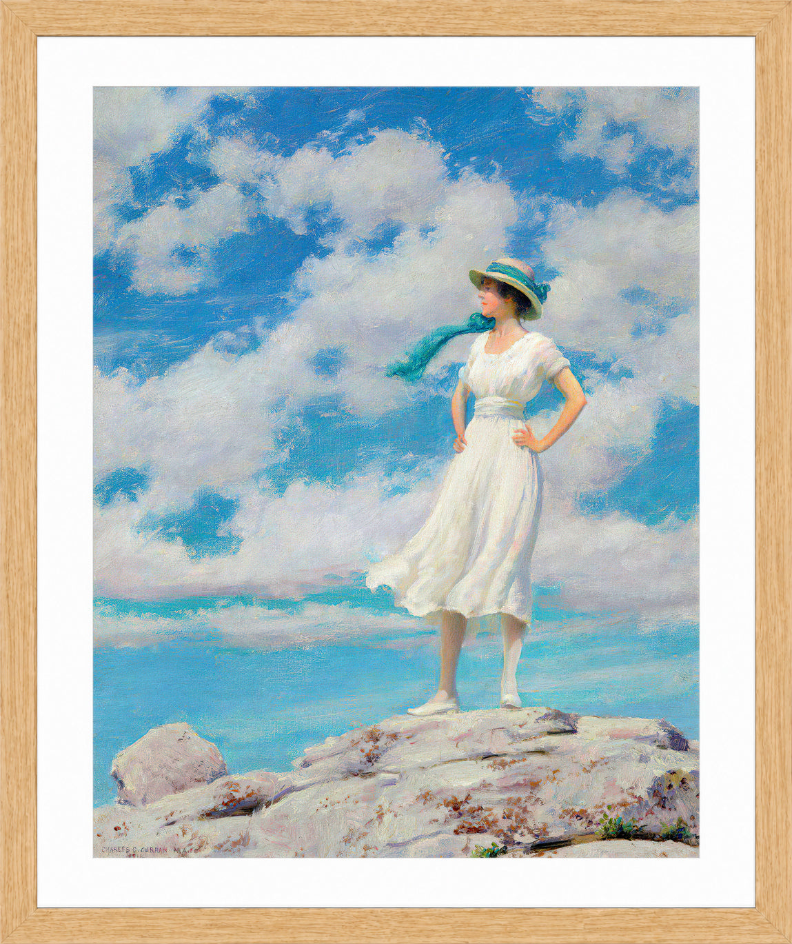 Charles Courtney Curran Print, Summy Sky (On the Summit) (c. 1918) in a light oak frame