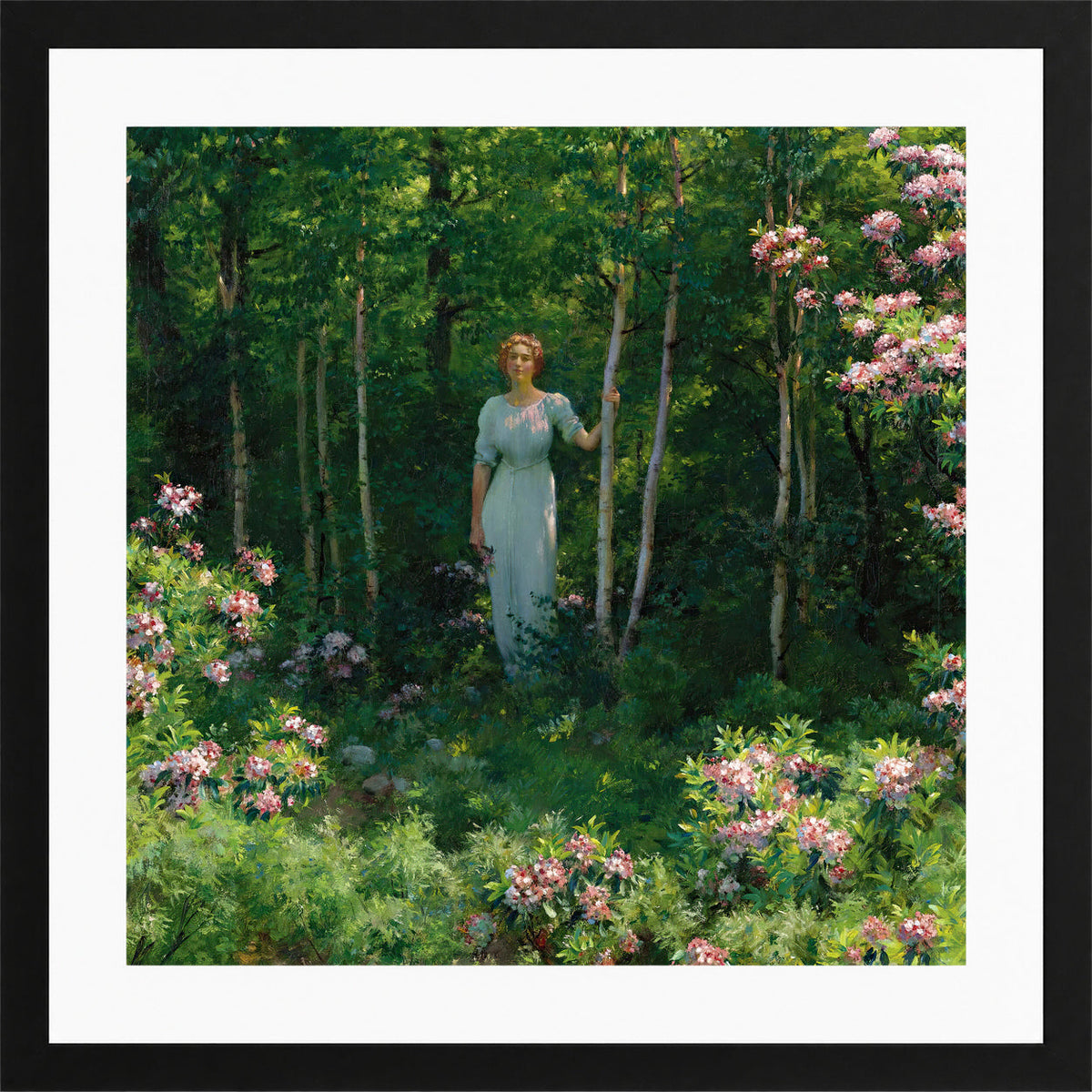 Charles Courtney Curran Print, The Edge of the Woods (1912) in a black frame