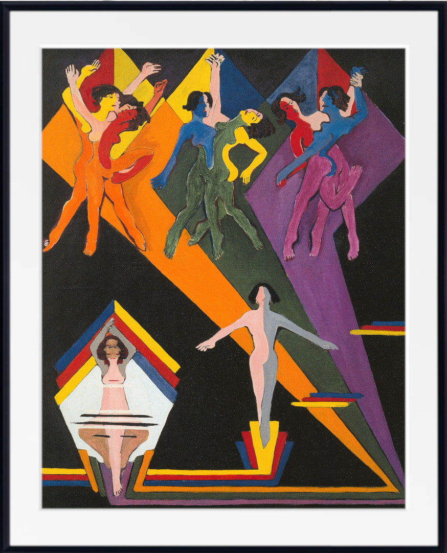 dancing girls in colourful rays by Ernst Ludwig Kirchner