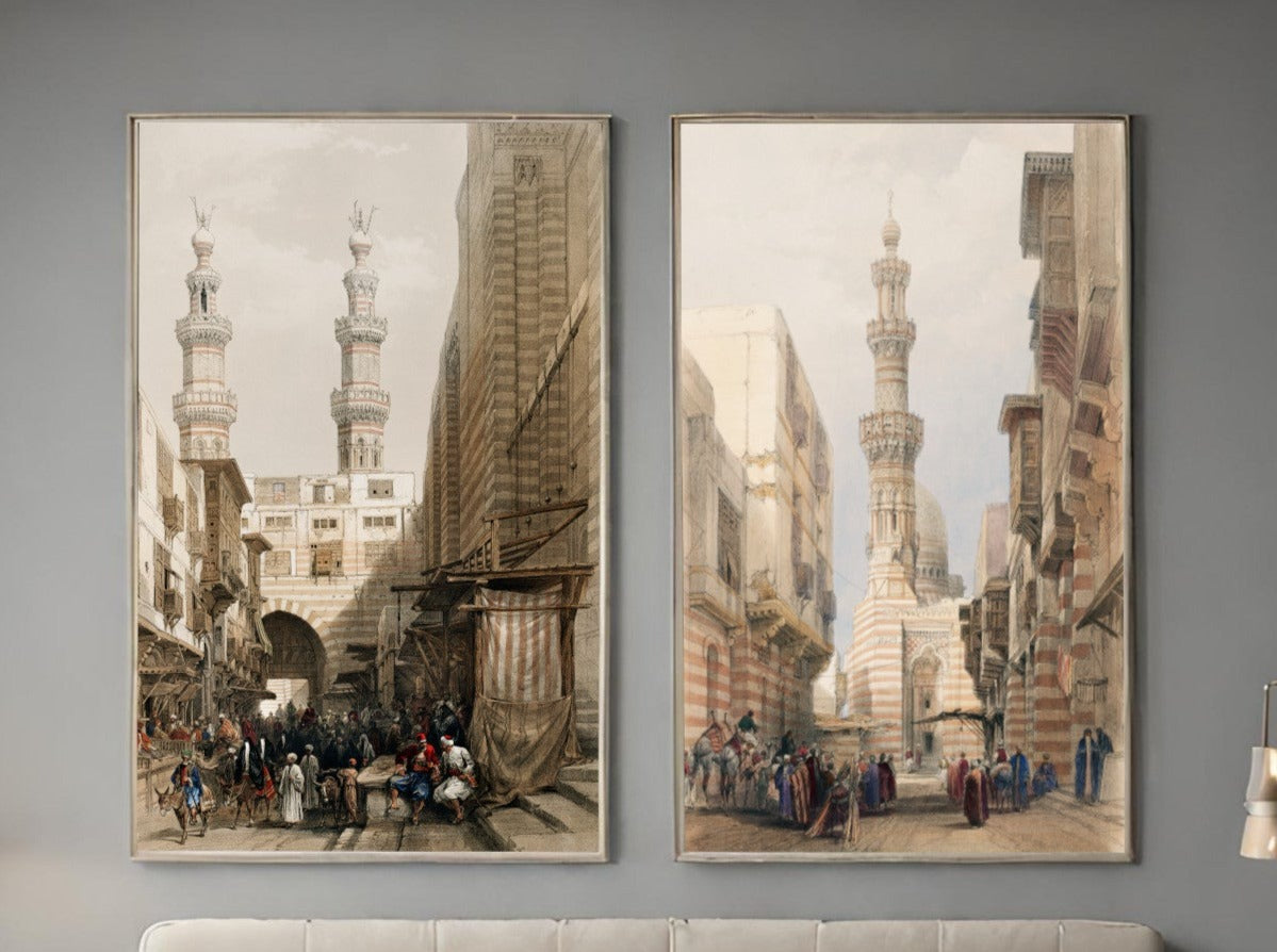 Bedroom Wall Art, Set of 2 Scenes of Cairo by David Roberts