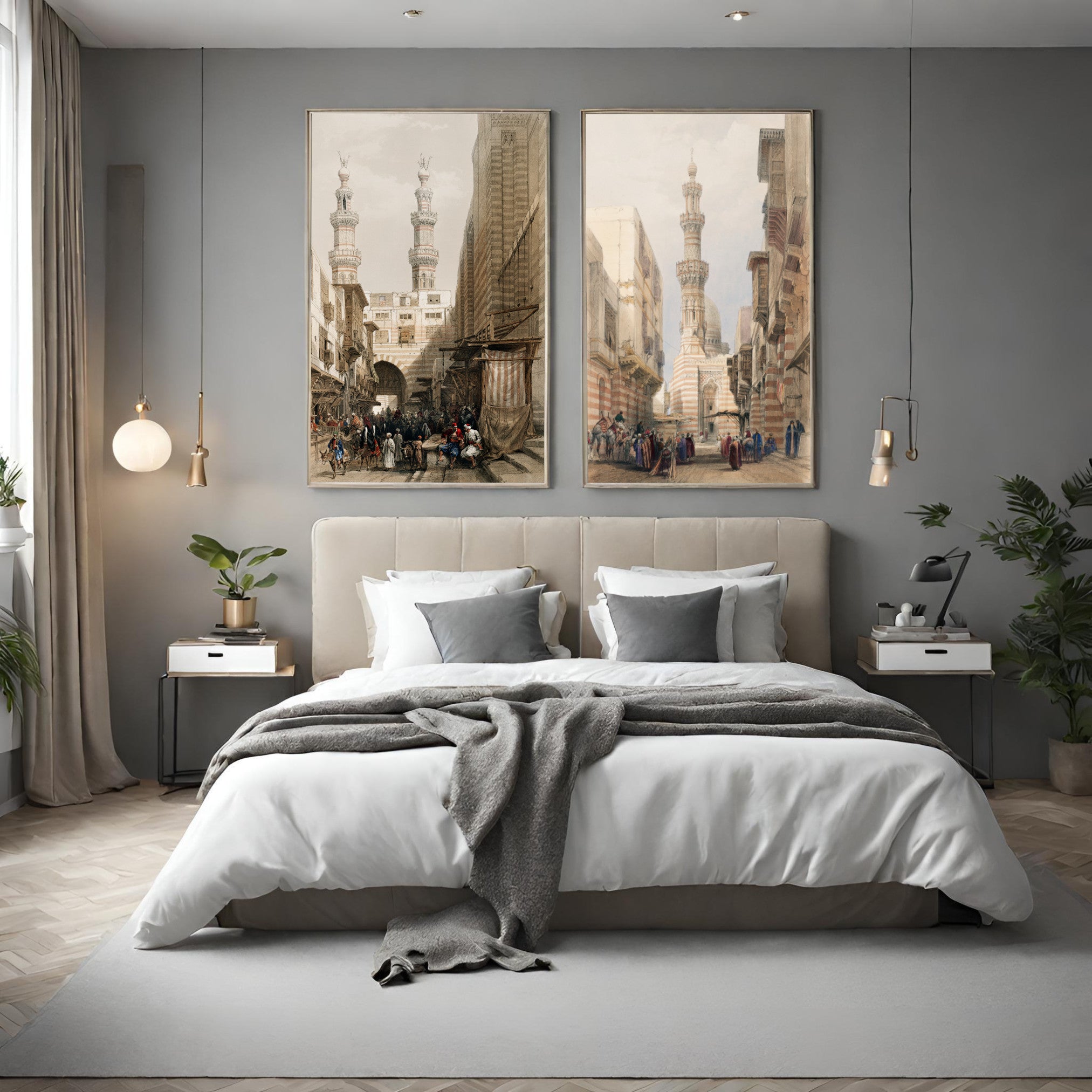 Bedroom Wall Art, Set of 2 Scenes of Cairo by David Roberts