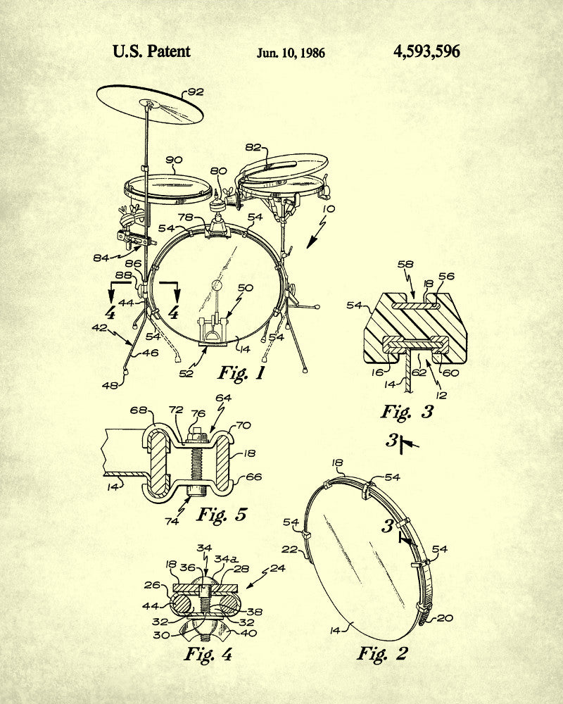 Music Posters, Guitar, Drums, Piano Patent Prints Set 3L