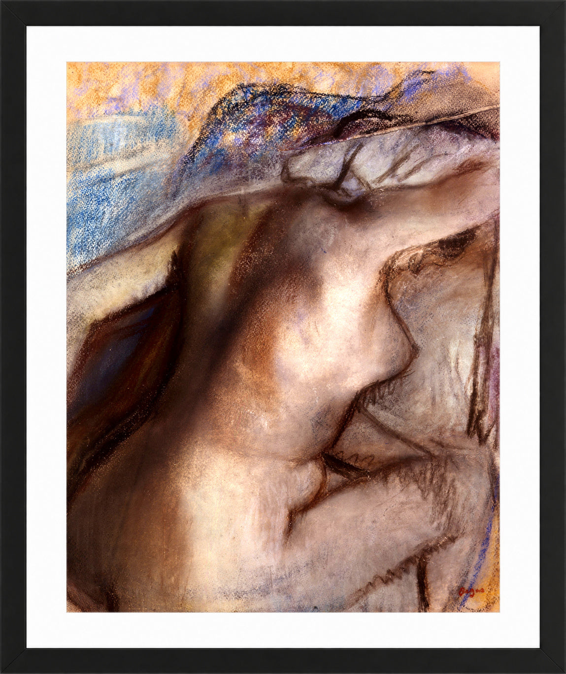Edgar Degas Print, After the bath, woman drying herself (1884-1886) in a black frame