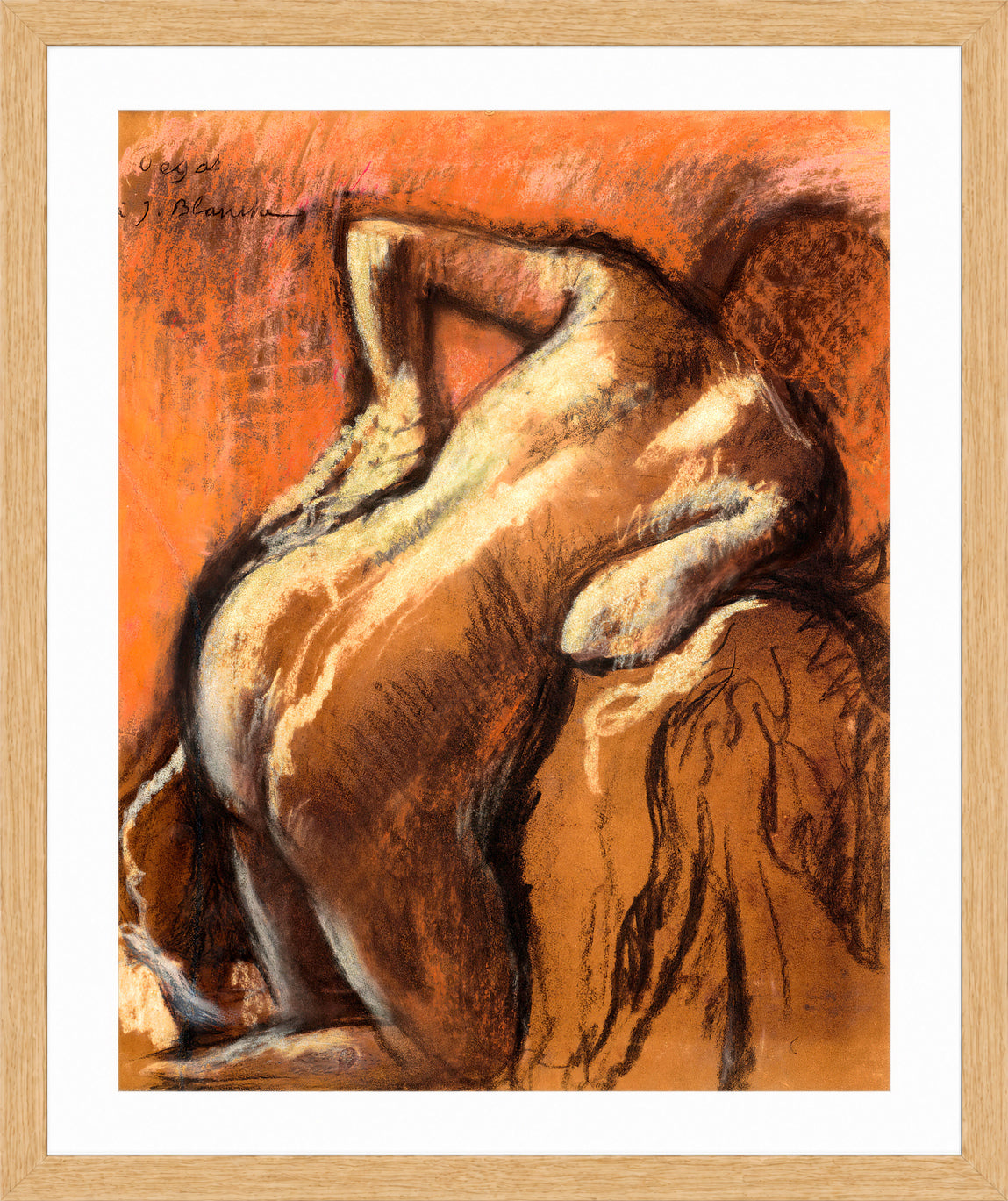 Edgar Degas Print, Après le bain, femme s’essuyant (1892) in a light oak frame