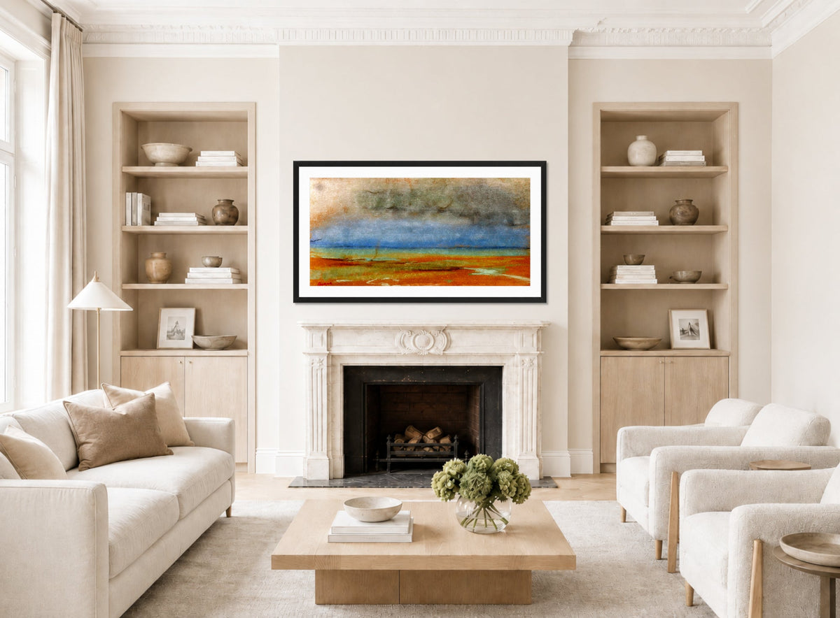 Edgar Degas Print, Au bord de la mer (1869) displayed in a Scandinavian living room