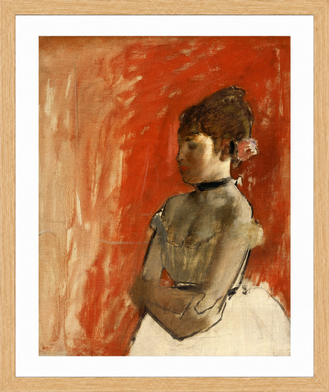 Edgar Degas Print, Ballet Dancer With Arms Crossed (circa 1872) in a light oak frame