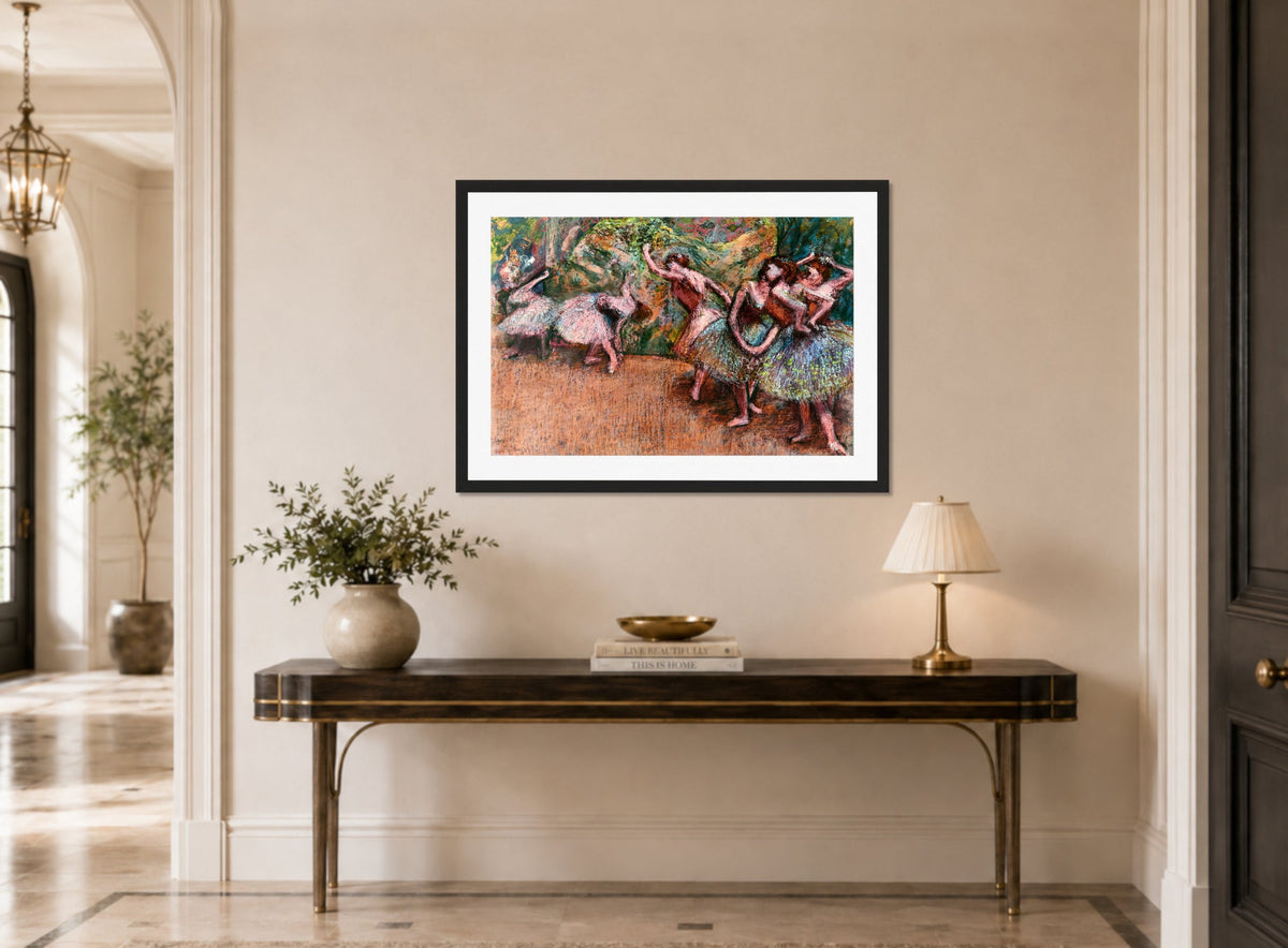 Edgar Degas Print, Ballet Scene (c displayed above a console table