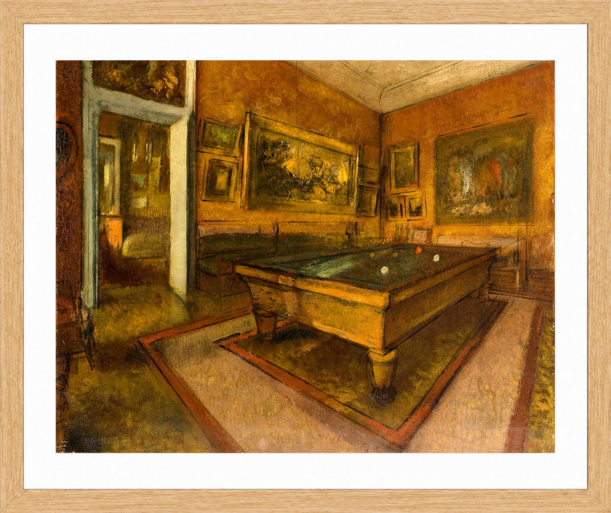 Edgar Degas Print, Billiard Room at Ménil-Hubert (1892) in a light oak frame