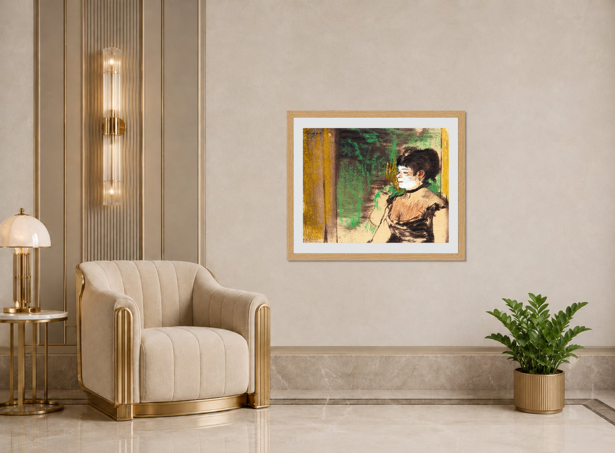 Edgar Degas Print, Chanteuse De Café-Concert (circa 1875-76) displayed in an Art Deco interior