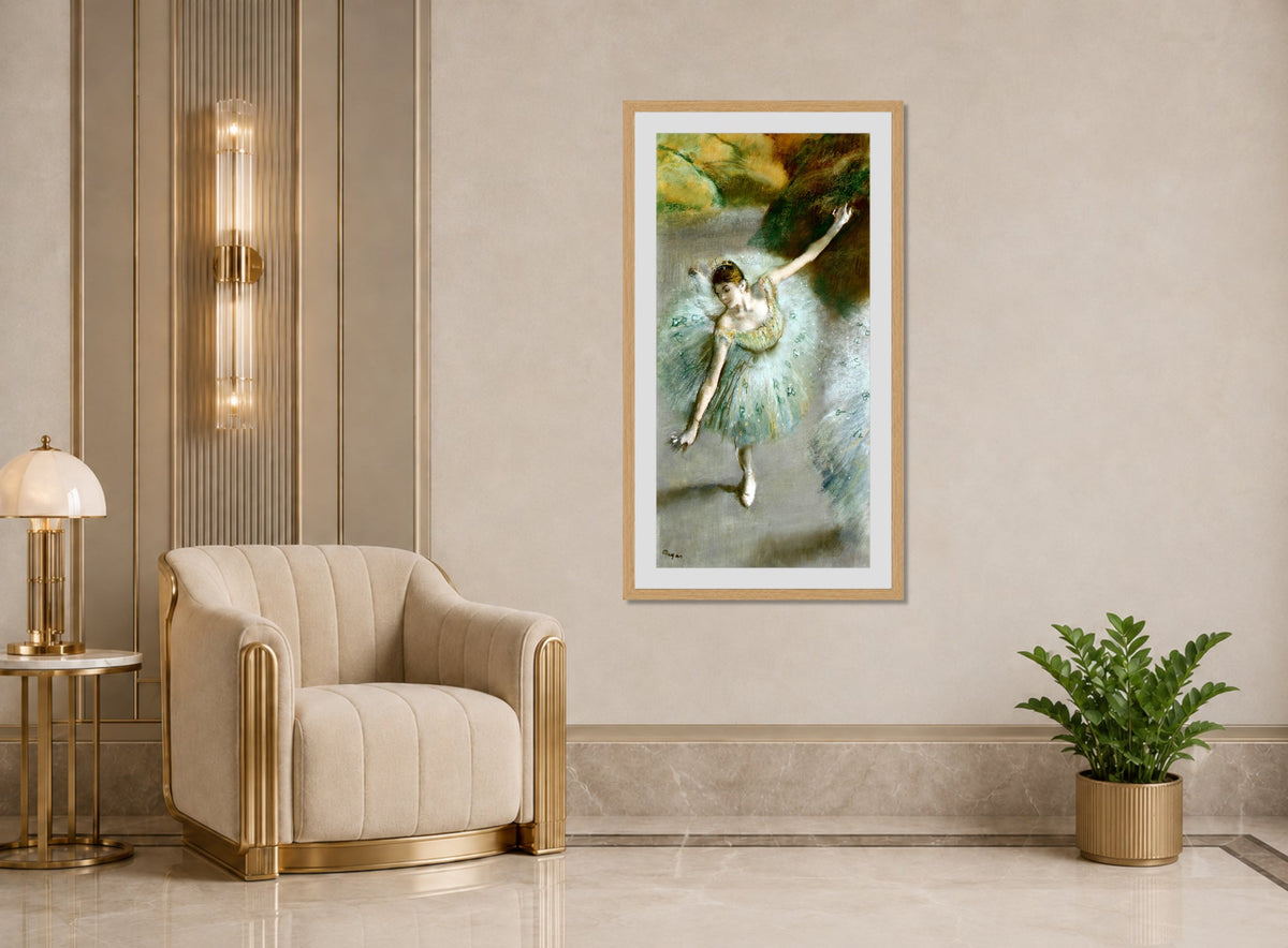 Edgar Degas Print, Dancer in Green (ca displayed in an Art Deco interior