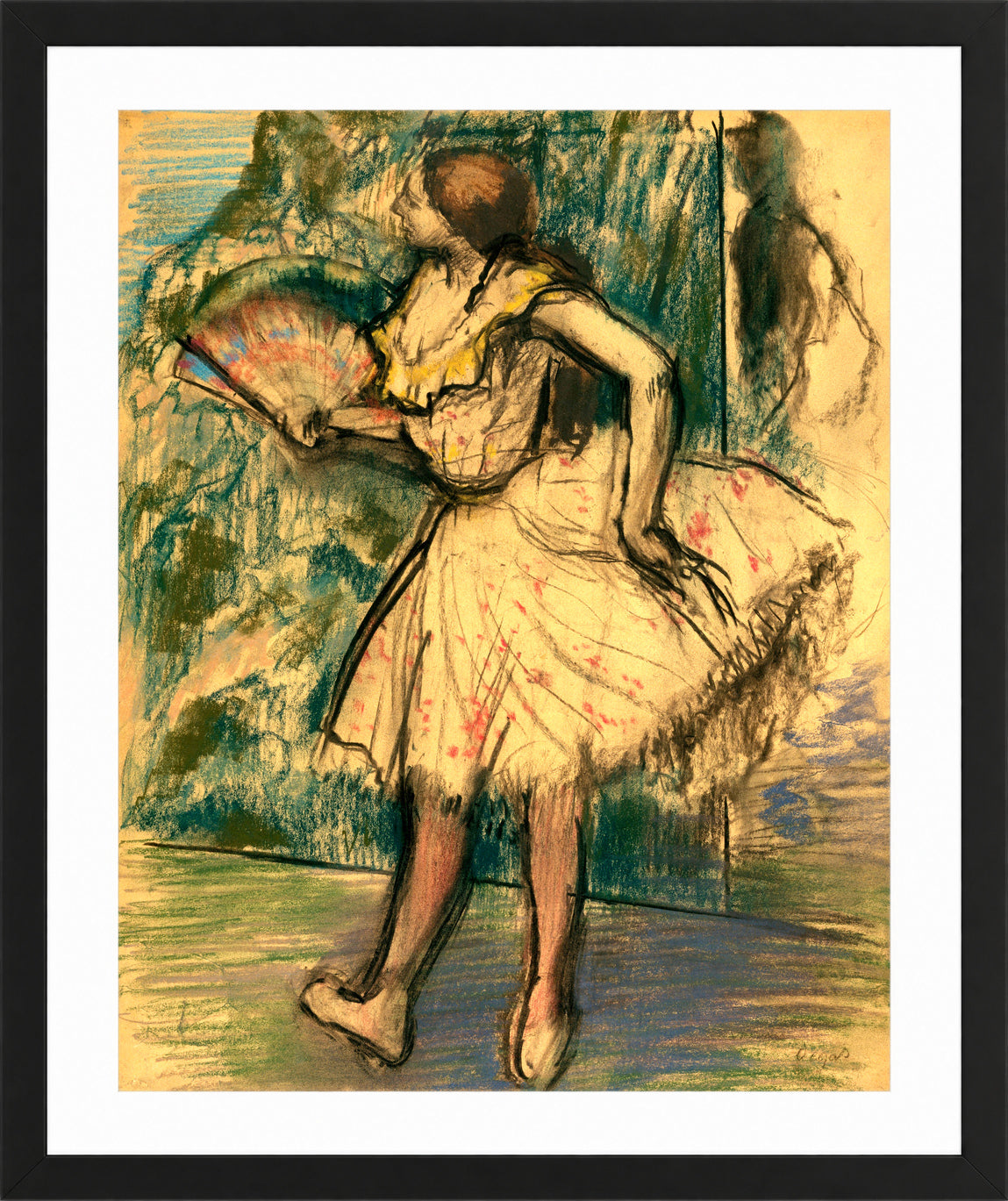 Edgar Degas Print, Dancer with a Fan (ca in a black frame
