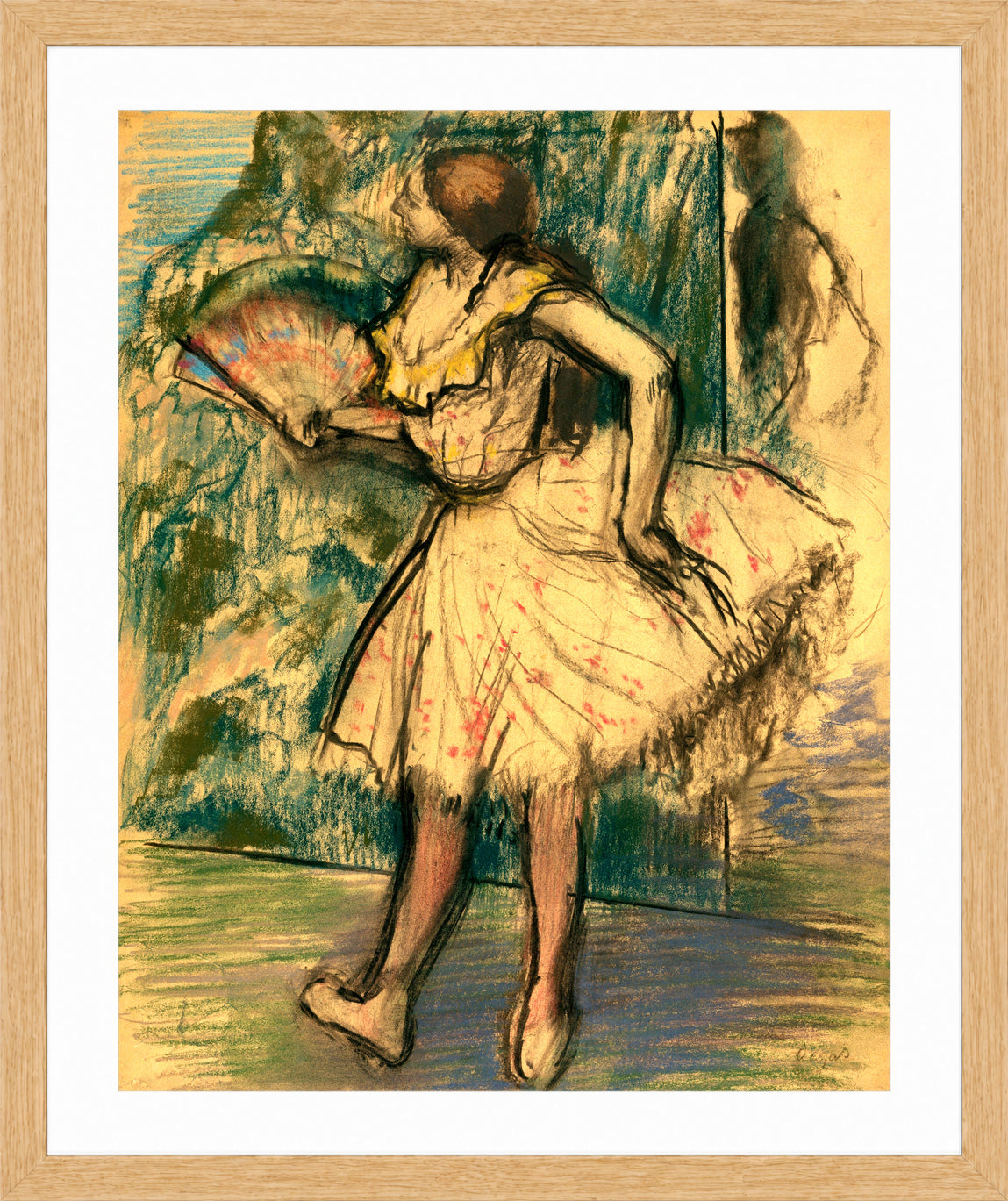 Edgar Degas Print, Dancer with a Fan (ca in a light oak frame