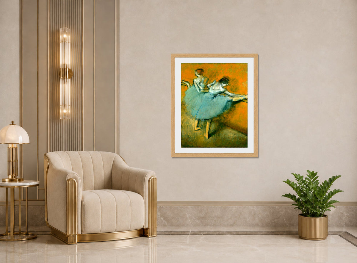 Edgar Degas Print, Dancers At The Barre displayed in an Art Deco interior