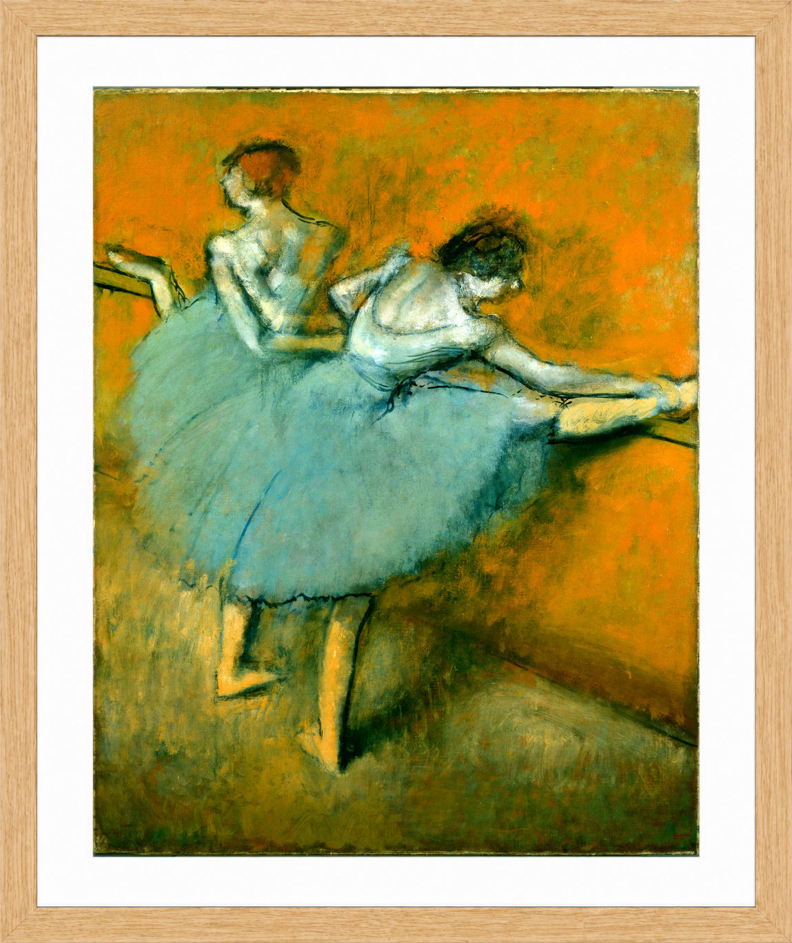 Edgar Degas Print, Dancers At The Barre in a light oak frame