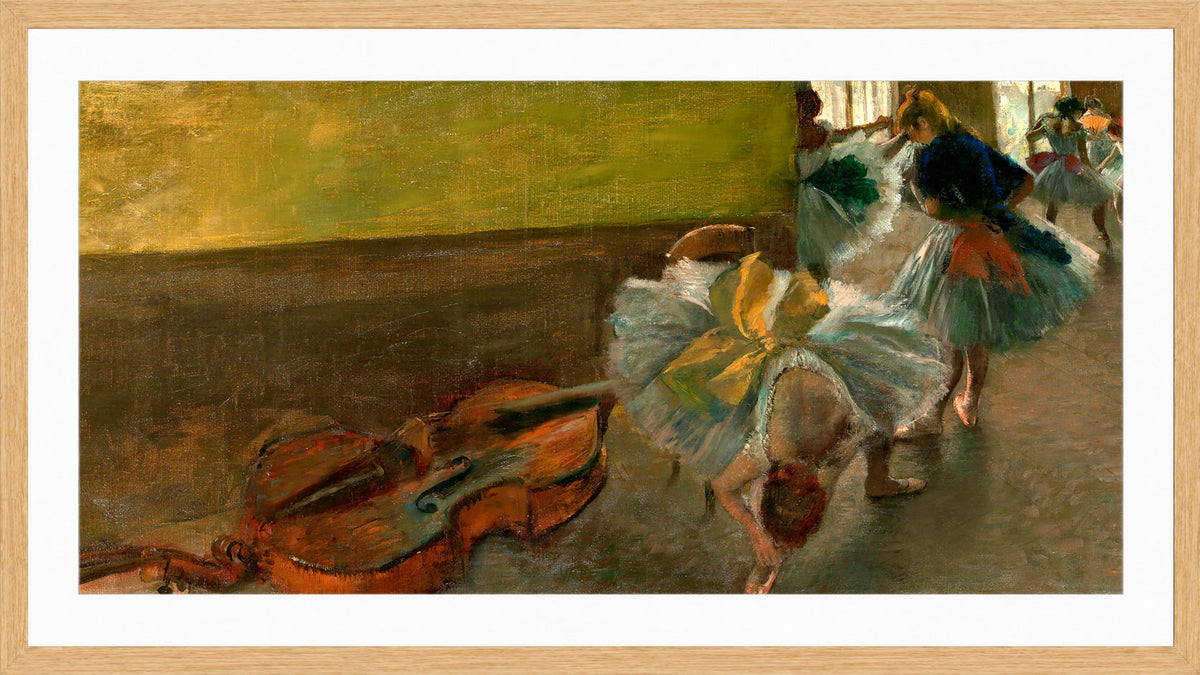 Edgar Degas Print, Dancers in the Rehearsal Room with a Double Bass (ca in a light oak frame