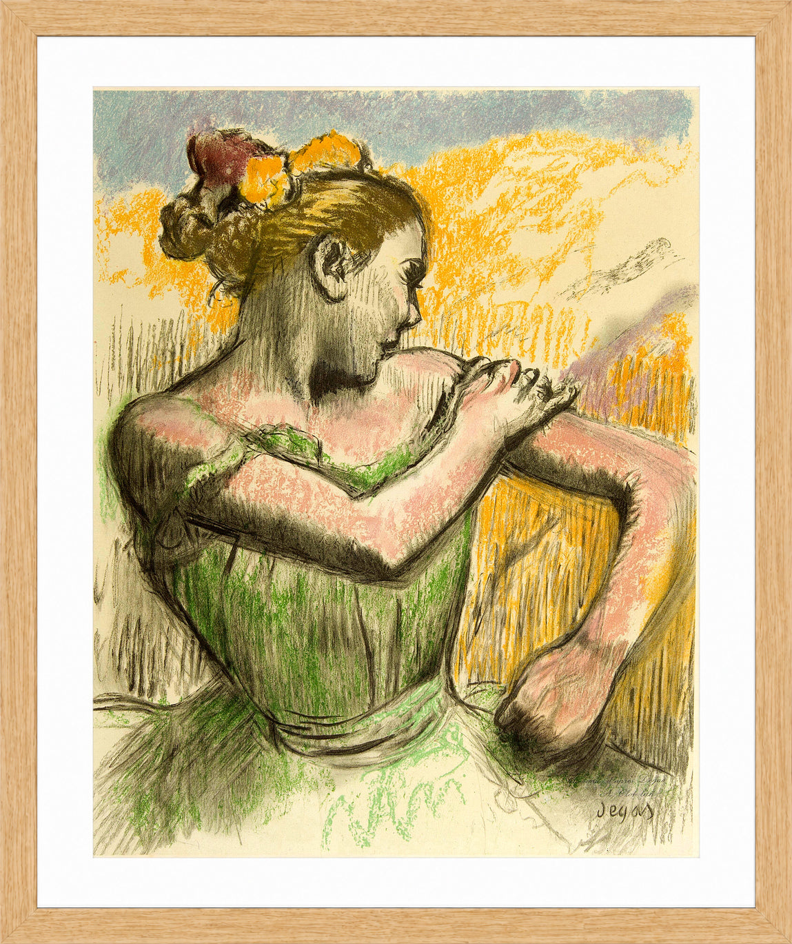 Edgar Degas Print, Danseuse (1899) in a light oak frame