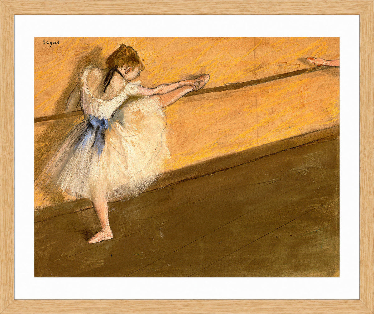 Edgar Degas Print, Danseuse à la barre (1877) in a light oak frame