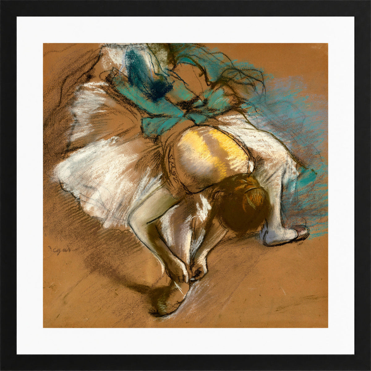 Edgar Degas Print, Danseuse attachant son chausson (1887) in a black frame