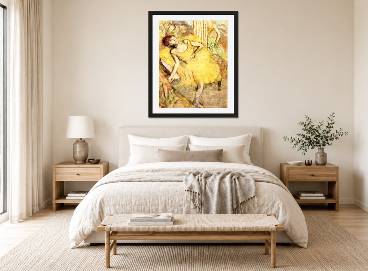 Edgar Degas Print, Danseuse au repos (circa 1897-1900) displayed above a bed