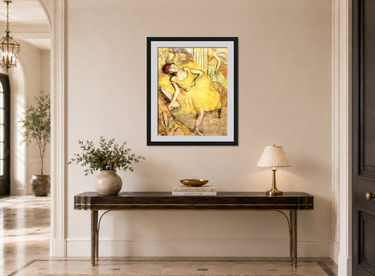Edgar Degas Print, Danseuse au repos (circa 1897-1900) displayed above a console table
